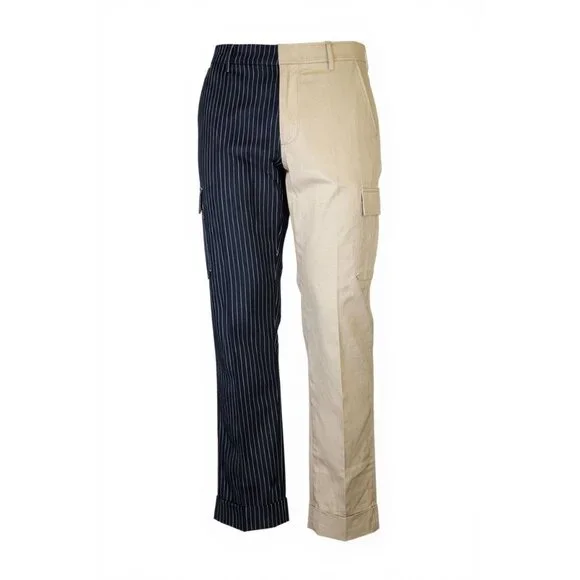 Choosy Two-Tone Womens Pants Khaki & Black Pinstripe Cargo - Picture 2 of 10